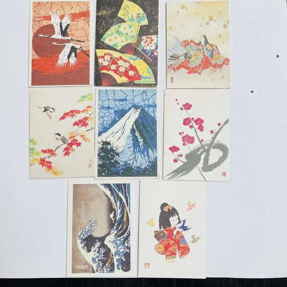 Chikyu Card Asian Influence Art Notecards No Envelopes 2.5 x 3.5 Inch 8 Pieces - Picture 4 of 7